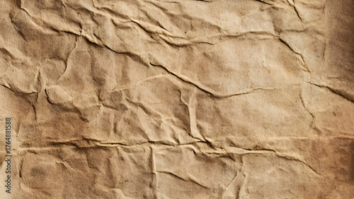 Close up of crumpled texture of old craft paper