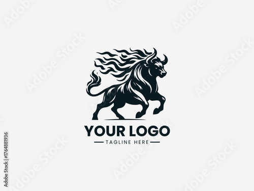 Fiery bull head surrounded by blazing flames representing power energy and strength vector illustration