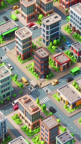 Flying Over a 3D Cartoon Modern City