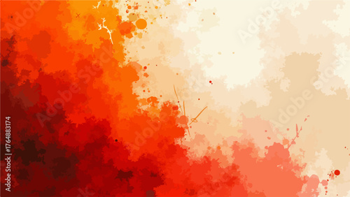 Abstract vibrant grunge background with dynamic blend of red, orange, and beige tones. Splashes, gradients, and scattered paint texture. Suitable for artistic digital design and visual art