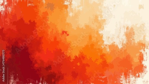 Abstract vibrant grunge background with dynamic blend of red, orange, and beige tones. Splashes, gradients, and scattered paint texture. Suitable for artistic digital design and visual art