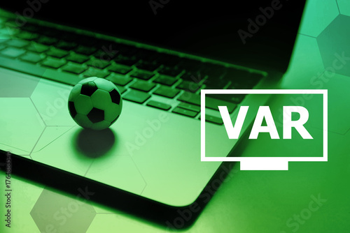 VAR (Video Assistant Referee) in soccer football game; Sport technology concept