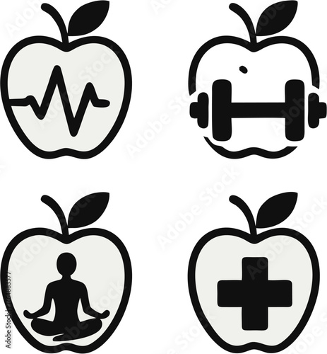 Healthy food icons set with apple tomato and nature inspired design