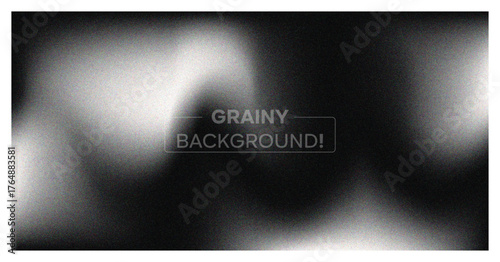 Abstract grainy background. Dark monochrome banner with blur, noise texture, and soft white wavy light effect. Modern vector backdrop.
