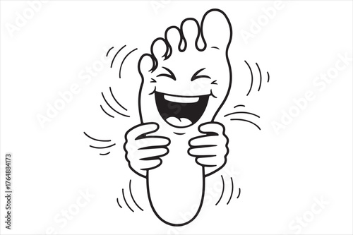 Foot character laughing with joyful expression silhouette on vector white background