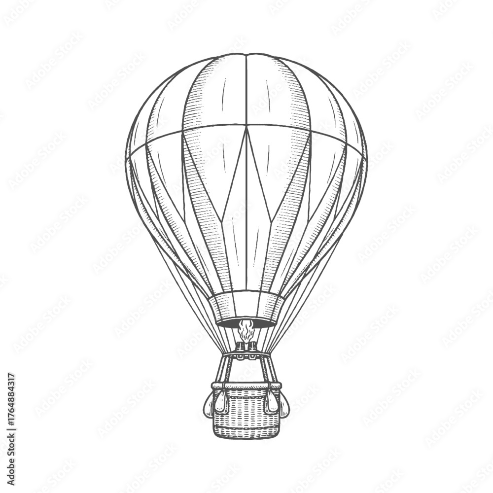 Naklejka premium Vintage Hot Air Balloon Line Art Illustration 