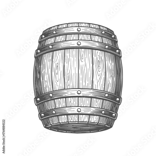 Vintage Engraved Wooden Barrel Illustration for Beverages 