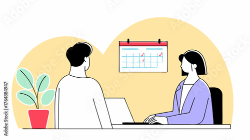 A mentor and trainee in a simulated office environment practicing interview techniques with each other highlighting the importance of communication skills in the job market.