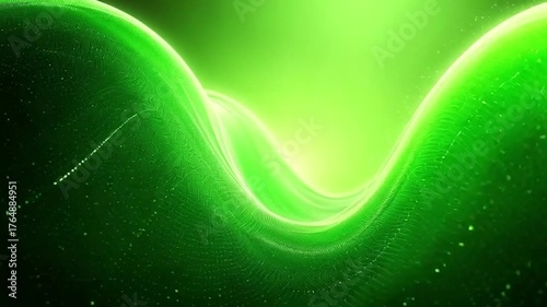 Luminous Emerald Green Digital Waves with Glowing Particle Trails