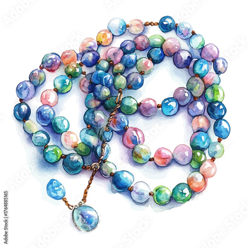 Rosary Beads, watercolor vector, isolated on a white background.