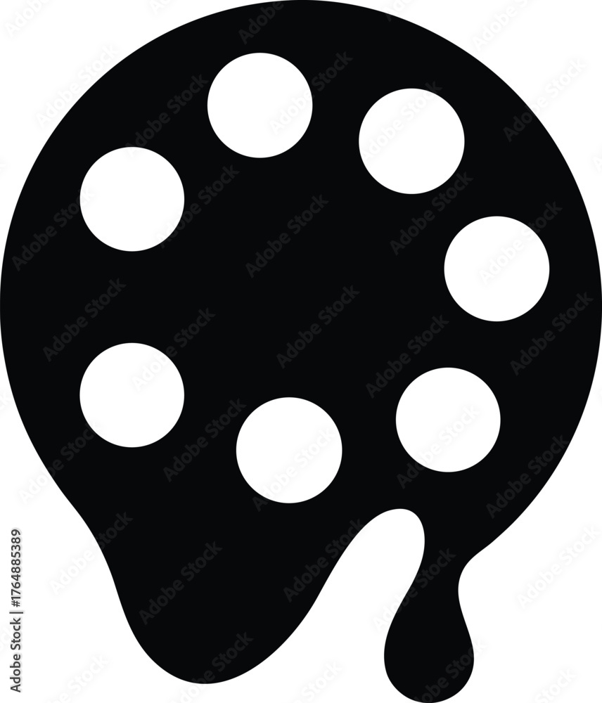 Fototapeta premium Artist Palette with Paint Splatter Icon Solid Black Silhouette Illustration Art Creation Tool Symbol