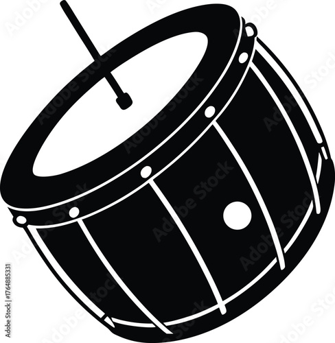 Traditional drum with stick vector illustration, percussive instrument for rhythmic beats and cultural celebrations