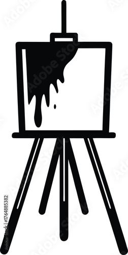 Easel with Canvas and Paint Drips Icon Solid Black Silhouette Illustration Artist Drawing Stand Tool Symbol
