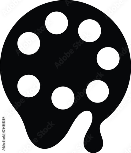 Artist Palette with Paint Splatter Icon Solid Black Silhouette Illustration Art Creation Tool Symbol