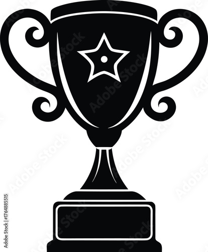 Black Silhouette Trophy Cup Award Star Success Achievement Victory Sport Competition Prize Winning Symbol Vector