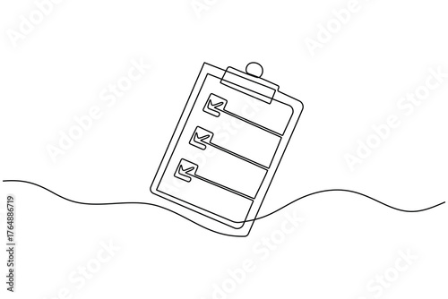 Clipboard with a checklist, single line art, and minimal drawing illustration