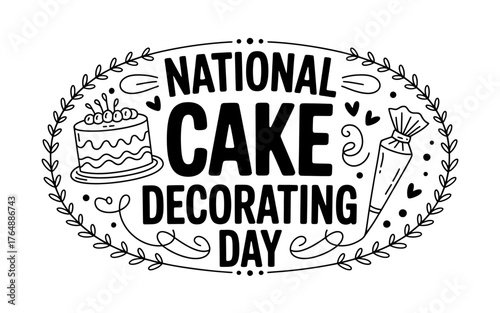 National Cake Decorating Day illustration featuring cake piping bag and festive elements for bakers and pastry artists