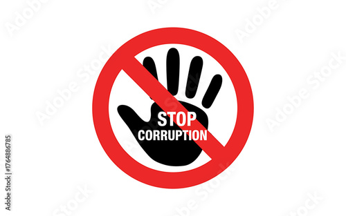 Symbolic Anti Corruption Graphic with Red Prohibition Sign and Hand Denying Illegal Activities and Abuse of Power