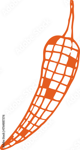 Whimsical line art illustration of red disco hot chili pepper. Simple doodle fun vector graphic