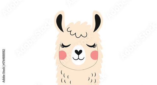 Cute llama illustration with closed eyes and pink cheeks.