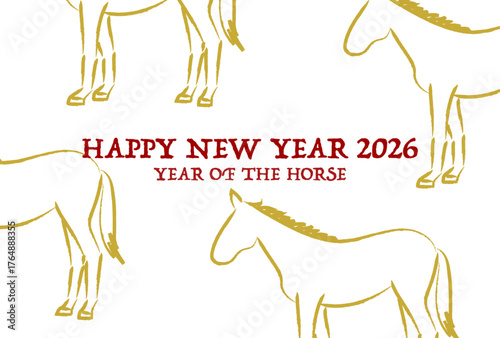 2026年午年の年賀状(筆書きの馬の模様)
