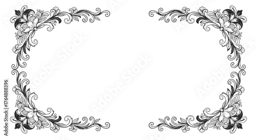 Elegant ornamental floral corner design for invitations and frames