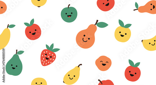 Cheerful fruit pattern on white background a delightful design.