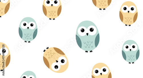 Cute owl pattern on white background for design.
