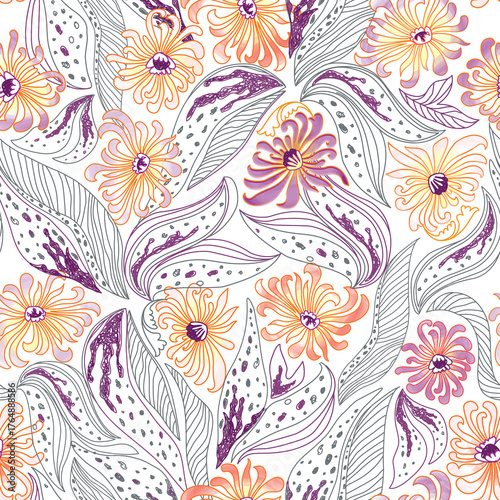 Floral seamless pattern. Flower background. Flourish garden texture with flowers.