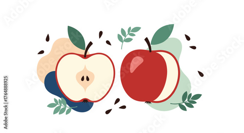 Fresh red apples one sliced healthy food fruit nature.