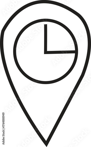 PrintLocation Pin Icon with Clock Showing Duration or Meeting Time and Place Graphic