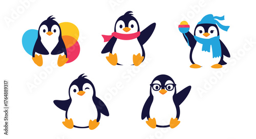Cute penguins in various poses and outfits.