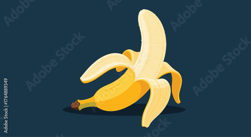 Peeled Banana Illustration on a Dark Blue Background.