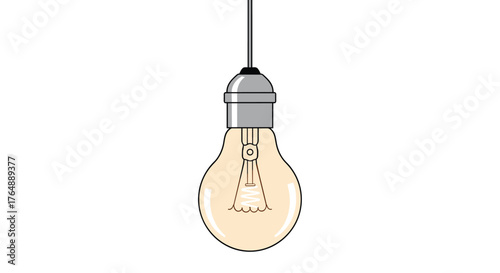 Bright Lightbulb Hanging From Ceiling Illuminating the Room.