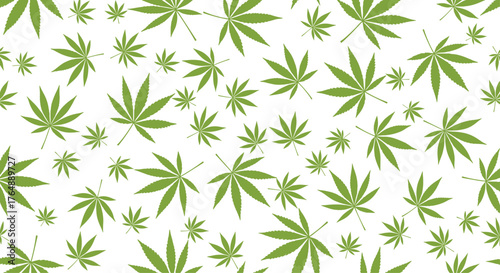 Cannabis leaves pattern on white background seamless design.