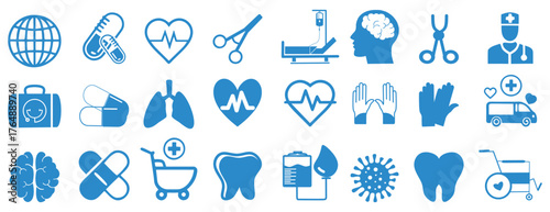 Medical icon set. Healthcare icon set. Containing treatment, prevention, medical, health, diagnosis, report, illness, injury, medicine, hospital, treatment, healthcare, nurse. vector illustration