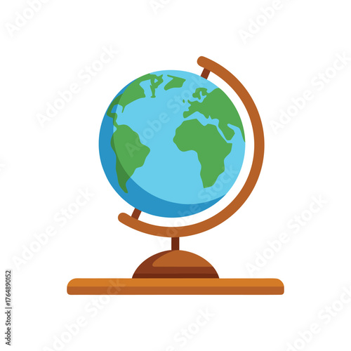 A colorful globe on a wooden desk vector art illustration