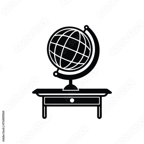 A globe on a desk silhouette vector art illustration