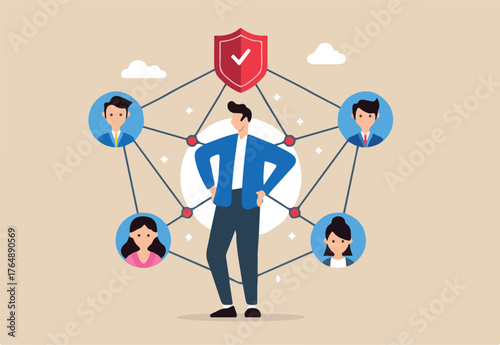 Flat illustration of man protecting against social engineering data security and network safety