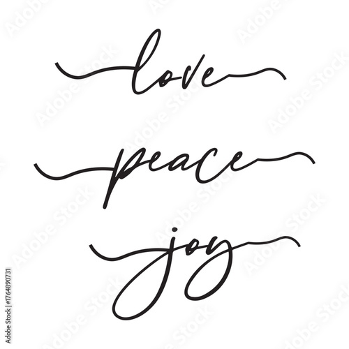 Love Peace Joy Elegant Script Calligraphy poster vector