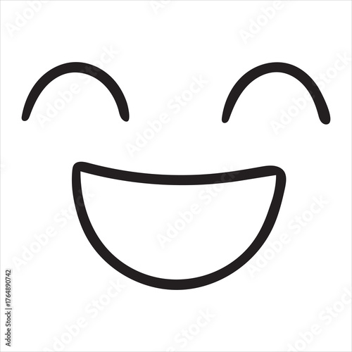 Happy face emoji simple line drawing silhouette on vector white background