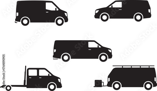Collection of black van silhouettes truck vehicle