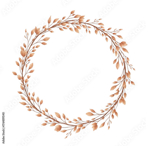 Elegant autumnal wreath with delicate leaves isolated on transparent background. Elegant autumn leaf wreath