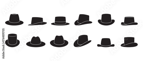 Collection of Different Hat Silhouettes Classic and Modern Styles Vector Design, vector illustration 