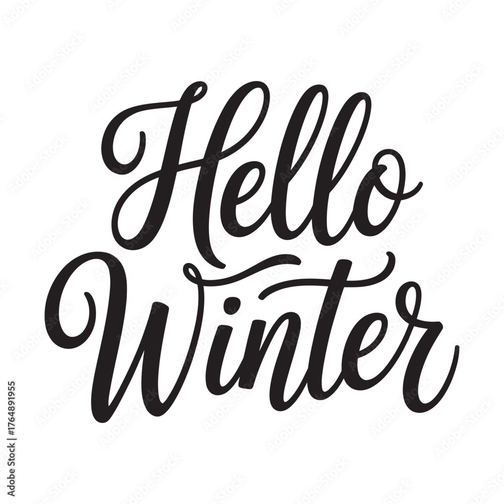 Obraz premium Elegant Hello Winter Calligraphy Lettering on White Background for Winter Season, typography