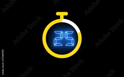 30 seconds countdown timer animation, 30-0 counting down seconds neon number
