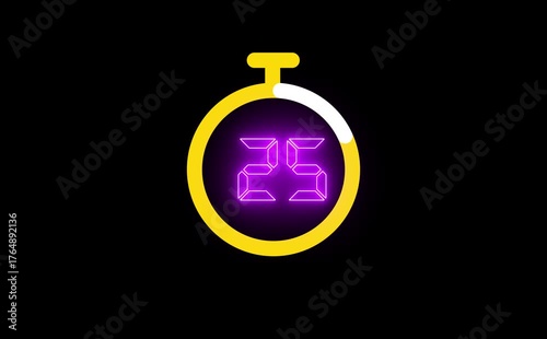 30 seconds countdown timer animation, 30-0 counting down seconds neon number