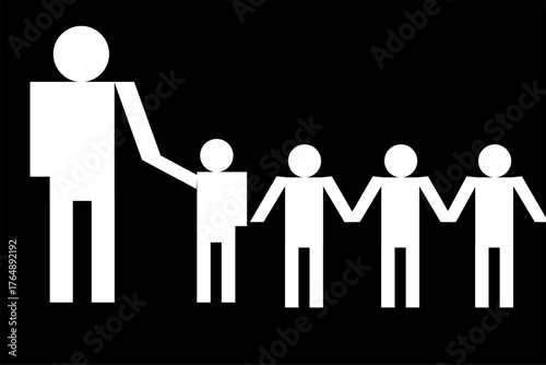 A simple icon of parents and children holding hands (two parents, two children)