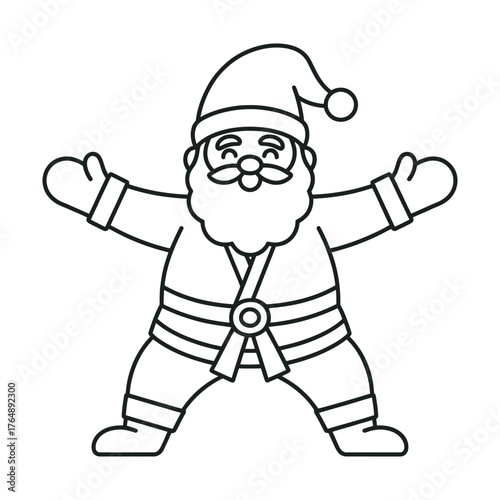 Santa Claus in Karate Gi Outline Illustration for Christmas Designs, icon, line art,  vector illustration 