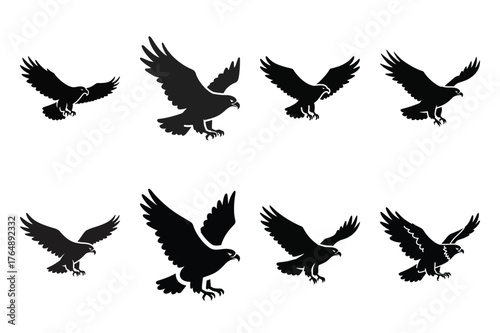 eagle soaring  minimal silhouette vector icon set. animal  icon set.